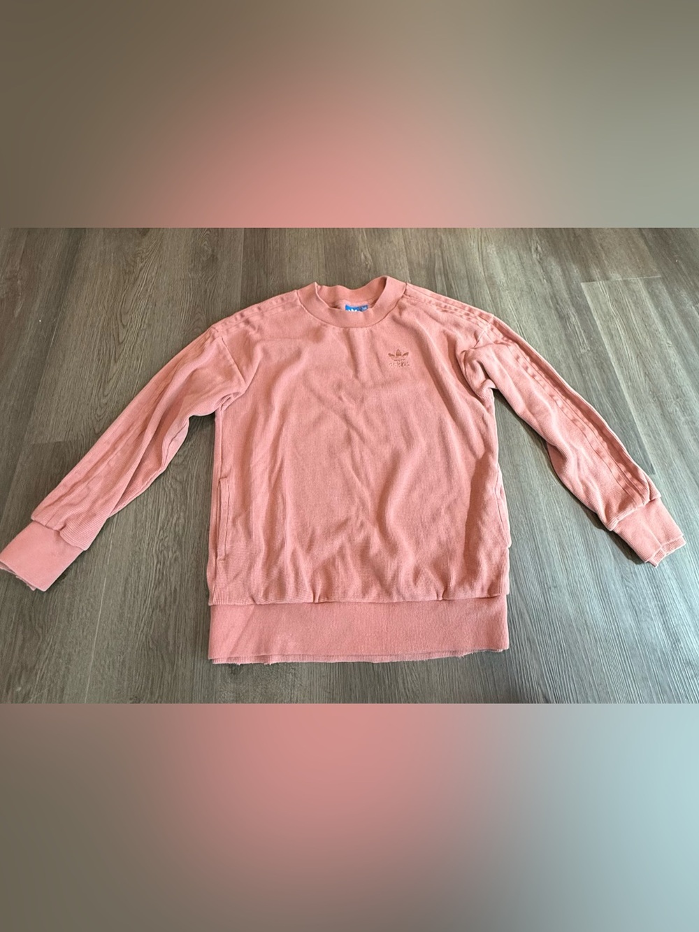Adidas Pink Heavy Textured Tri Color Pullover Sweatshirt With Pockets